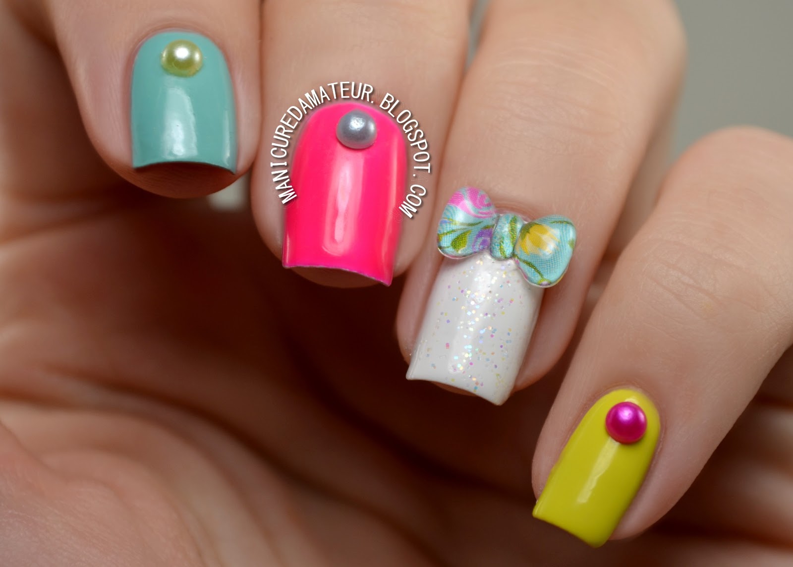 The Manicured Amateur Simple Summer Skittle Manicure featuring
