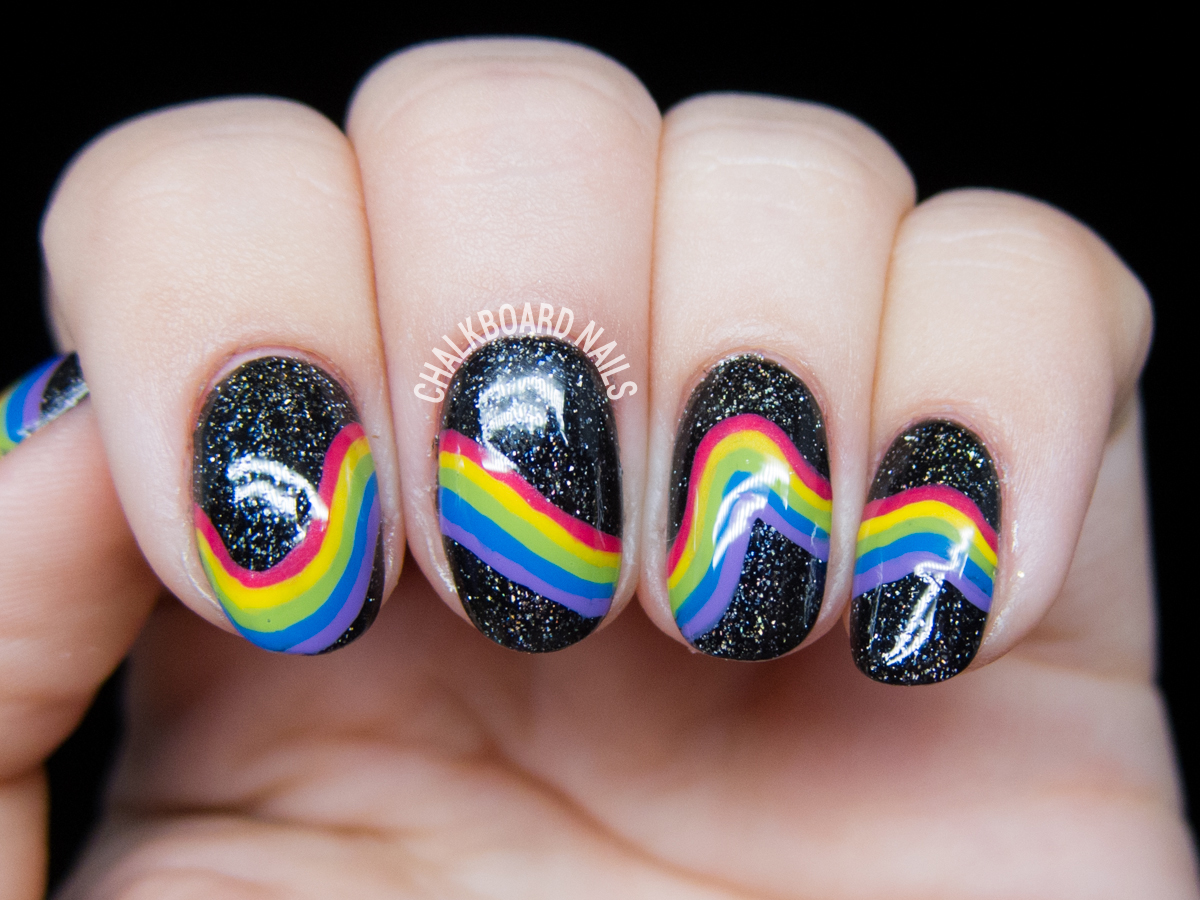 Rainbow Road nail art by @chalkboardnails