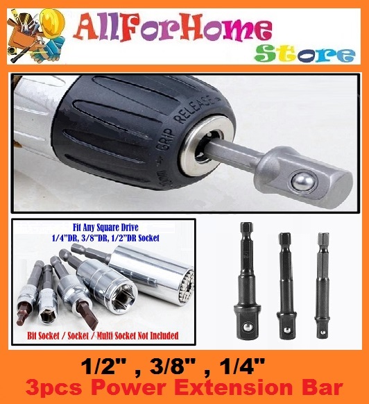 ALL FOR HOME STORE 3Pcs 1/4"Hex Shank To Square Drive Adaptor 1/4", 3/