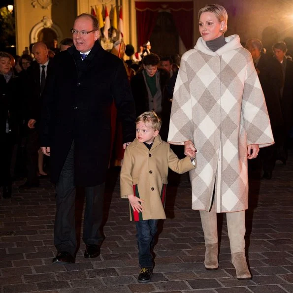 Princess Charlene wore Loro Piana Cashmere Geometric Shearling Hood Coat