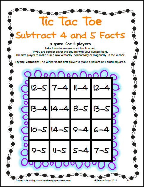 Fun Games 4 Learning: Giving Away Tic Tac Toe Math Fun - It's FREE for