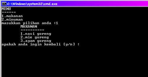 Program sederhana pemilihan menu menggunakan java ~ Indah Punya