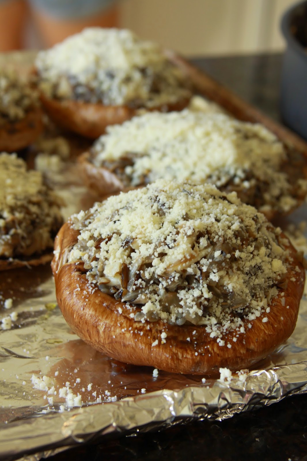 That harpist can cook!: Crab & Wild Rice Stuffed Portabella Mushrooms