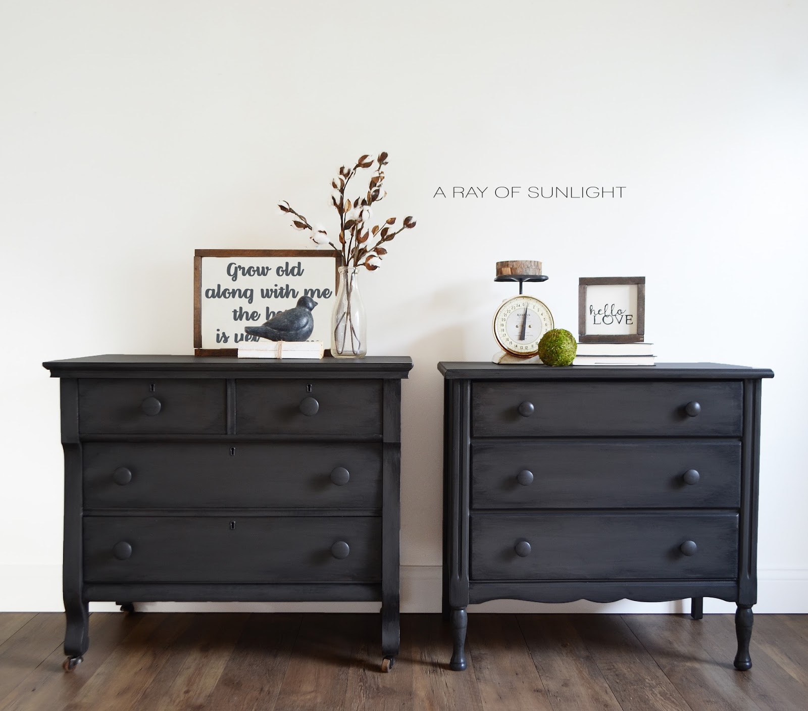 His And Hers Mismatched Nightstands In Deep Grey