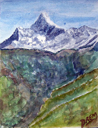 painting watercolor mountain mountains mt famous amadablam prem dablam ama