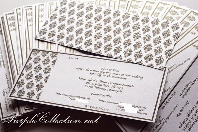 Wedding Invitation Card Printing Malaysia, Kuala Lumpur, Selangor, black damask pattern, white, pearl card 250g, Hotel Pullman Putrajaya Lakeside, December, wedding decoration services, personalised, personalized, handmade, hand crafted, floral flower, peonies, design, minimalist, simple, kuantan, pahang, penang, bukit mertajam, perak, ipoh, taiping, hometown, melaka, seremban, johor bahru, muar, singapore, australia, melbourne, asian, chinese, modern, sydney, nsw, adelaide, canberra, buckle, satin ribbon