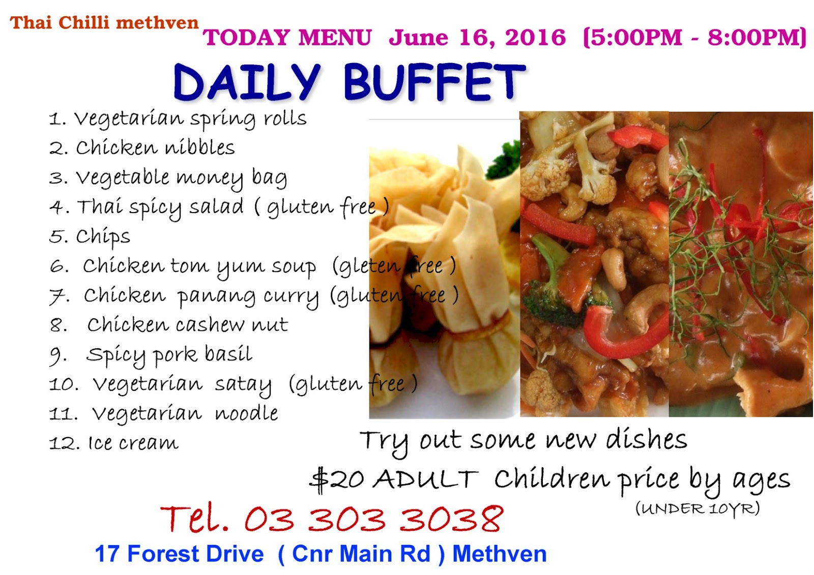 Thai Chilli Methven Restaurant Buffet June 16, 2016 Menu