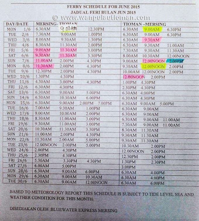 FERRY SCHEDULE FOR JUNE 2015
