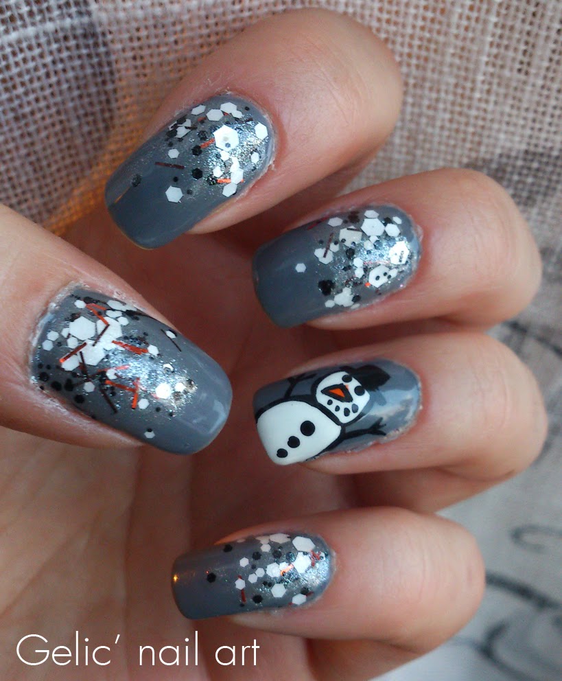 Gelic' nail art Snowman nail art