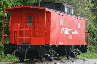 Red caboose on the Enola Low Grade Trail