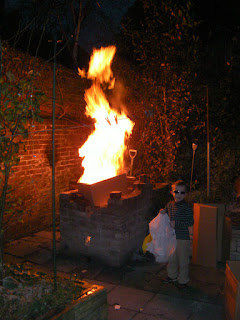 tall flames at bonfire