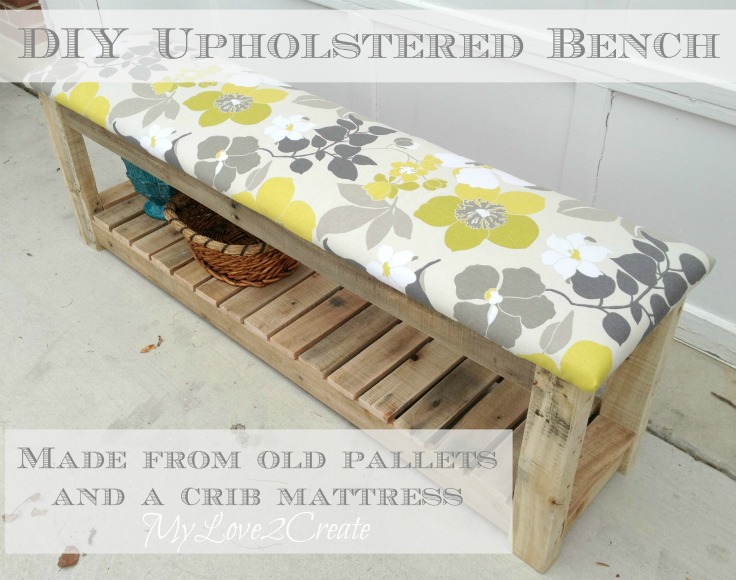 Make your own beautiful rustic  DIY upholstered bench out of free pallets and an old crib mattress! 
