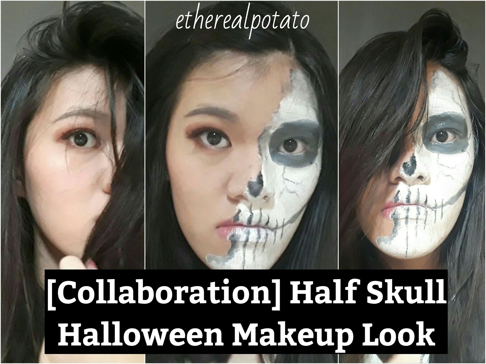 Collaboration Half Skull Halloween Makeup Look Ethereal Potato