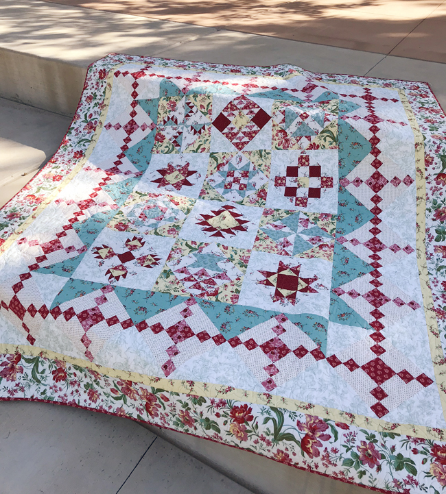 Fort Worth Fabric Studio Raspberry and Cream BOM {Finished Quilt}