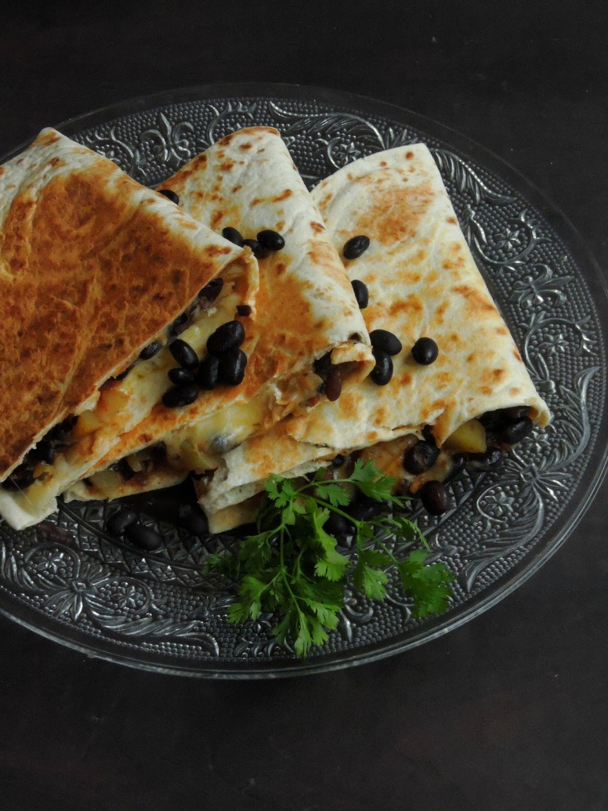 Priya's Versatile Recipes Cheesy Black Beans & Potato Quesadillas