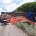 Caminhão tomba e tem parte da carga saqueada na BR-101 em Alagoinhas