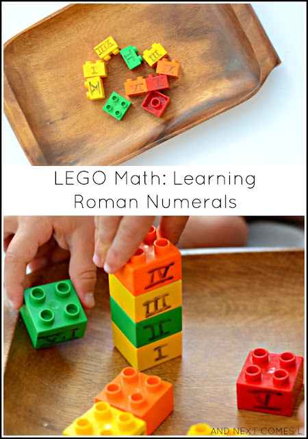 LEGO math activity for kids to learn about Roman numerals from And Next Comes L