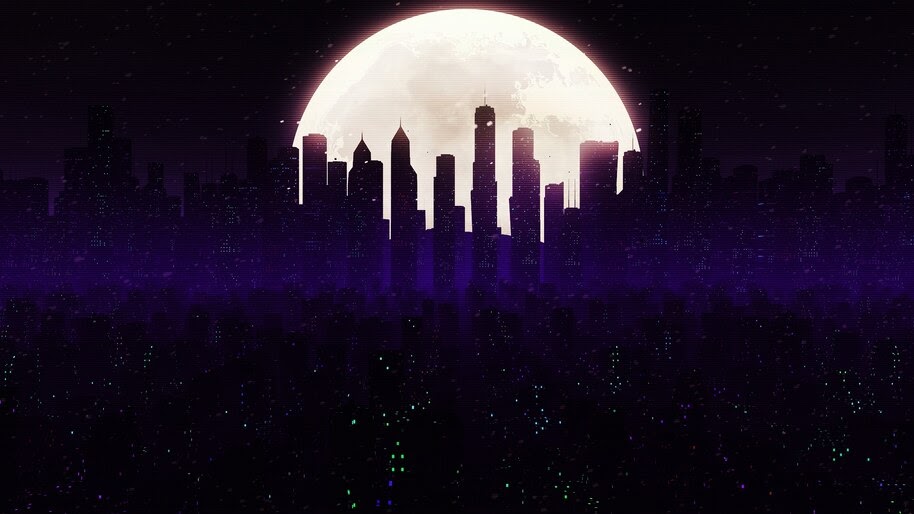 Night, City, Moon, Digital Art, 4K, #4.2014