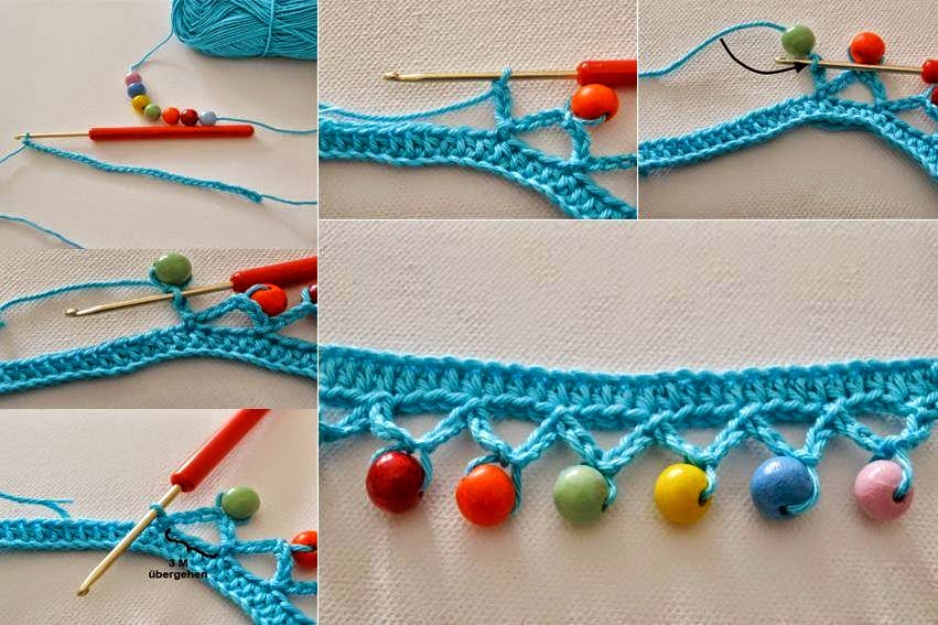 Puntilla al crochet combinada con perlas