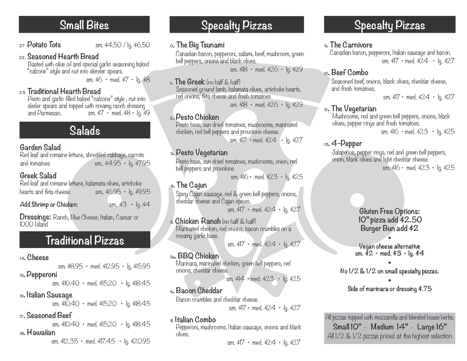 Upper Crust Pizza Menu