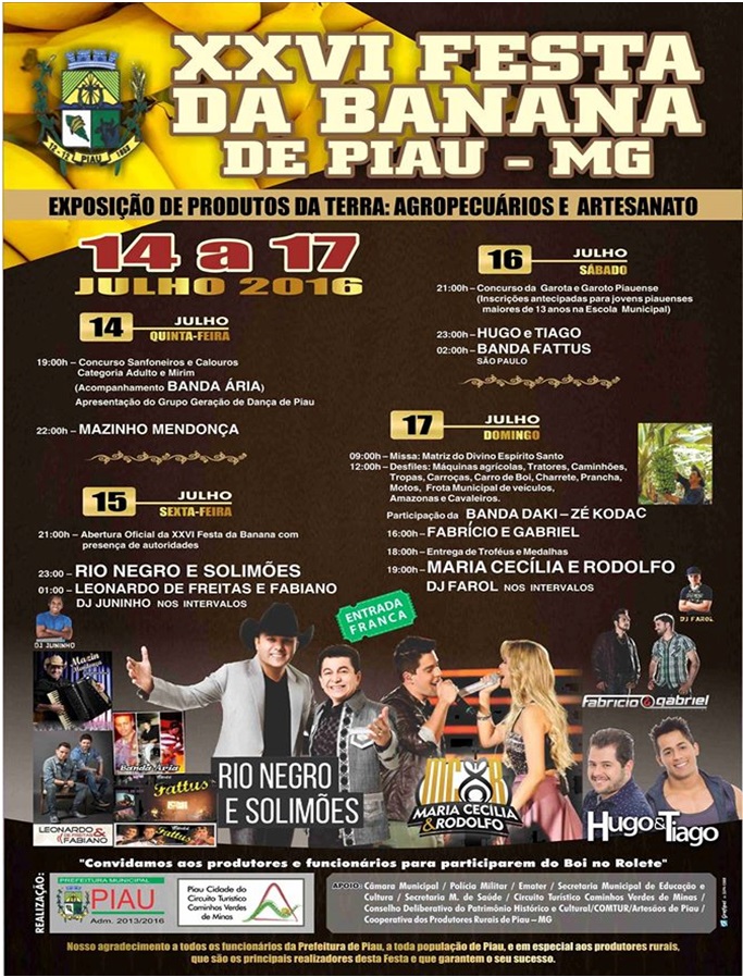 Festa da Banana de Piau começa nesta quintafeira