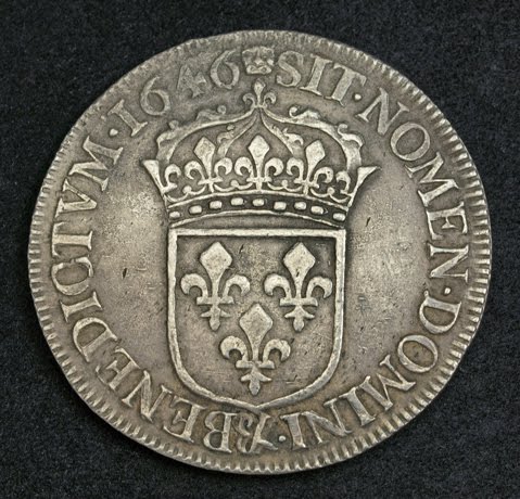 French Royal Coins‎ ½ Ecu Dollar Silver coin of 1646 King Louis XIV of