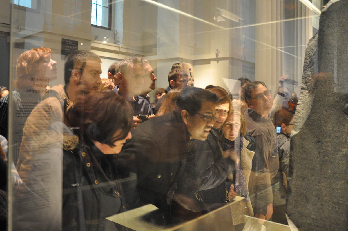The crowds and the Rosetta Stone, The British Museum, London, UK