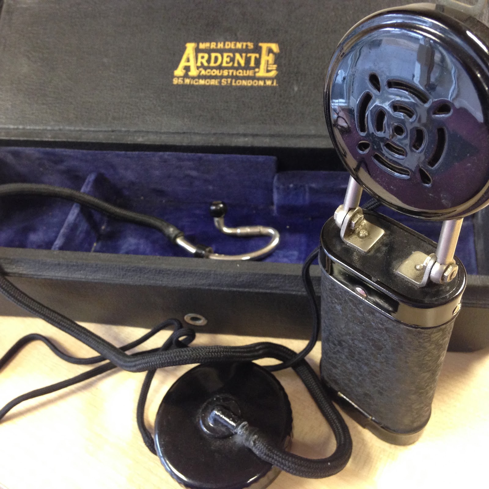 Antique hearing aids on display in