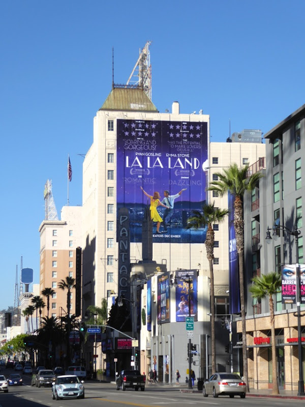 Giant La La Land movie billboard Hollywood Boulevard La La Land movie billboard Hollywood