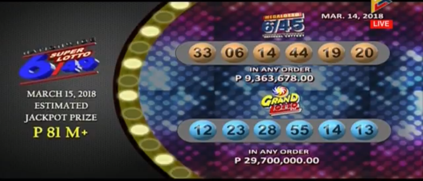lotto result march 13 2018