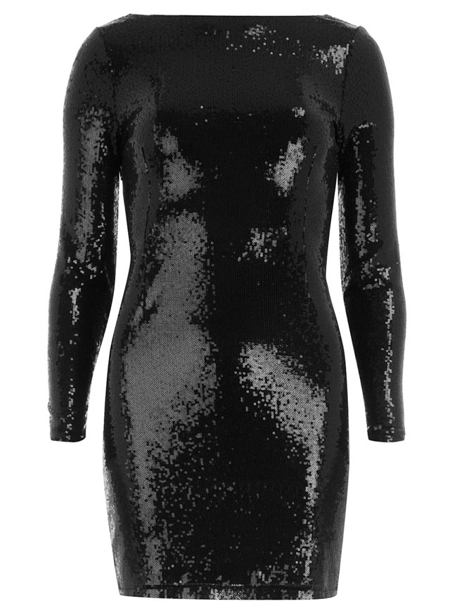  5 holiday party dresses Bring some shimmer to your night out with this fully lined, all over black sequin long sleeve shift dress from the Kardashian Kollection. A great statement dress, just pair with your favourite heels for a glamorous look.