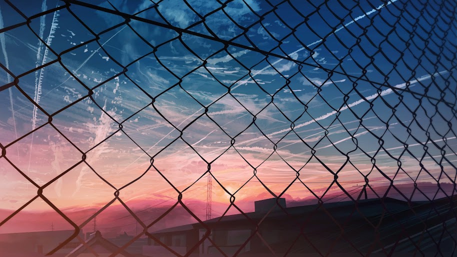 Anime, Scenery, Fence, Sky, Sunset, 4K, #160