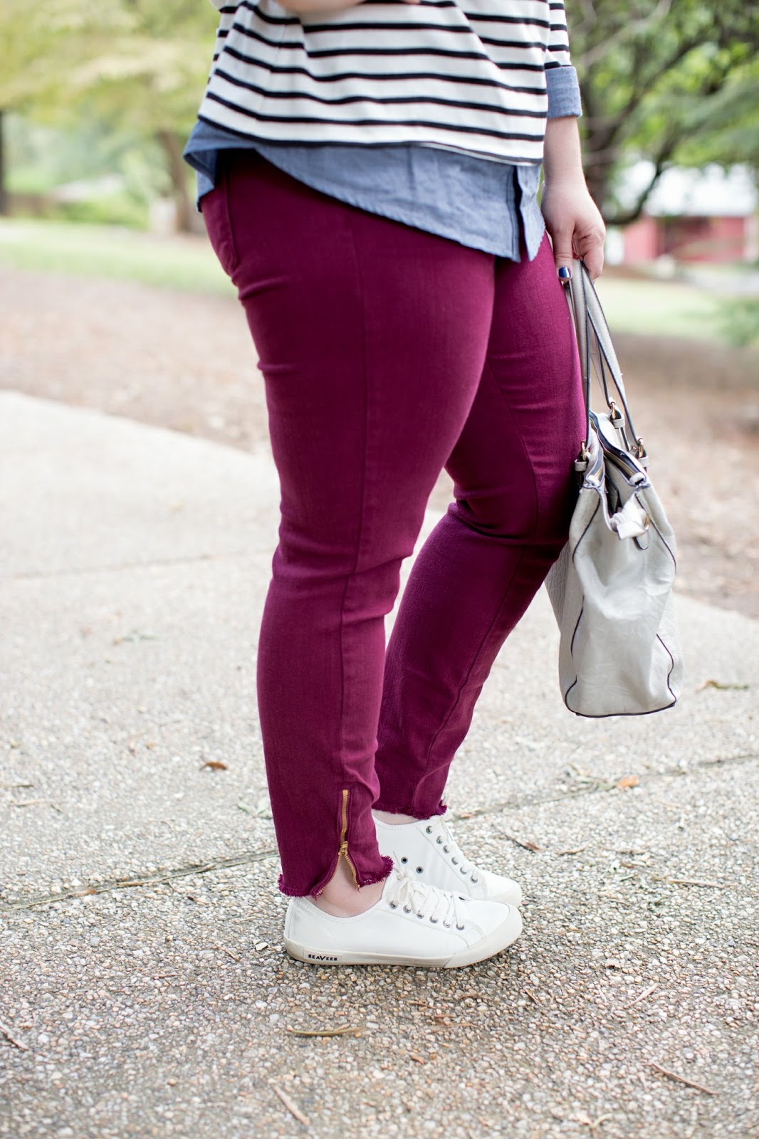 Maroon Jeans, Stripes & Chambray Rebecca Lately