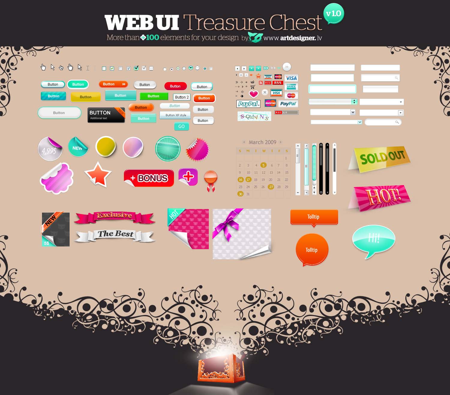 Psd Files Free Download: free WEB UI Treasure Chest, ui design patterns