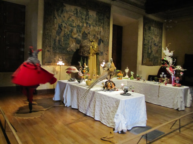 The great hall at Chateau Azay-le-Rideau set out for Christmas with imaginative table settings