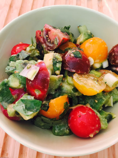 Italian Guacamole – a salad of chopped avocado, tomatoes, spring onions and basil