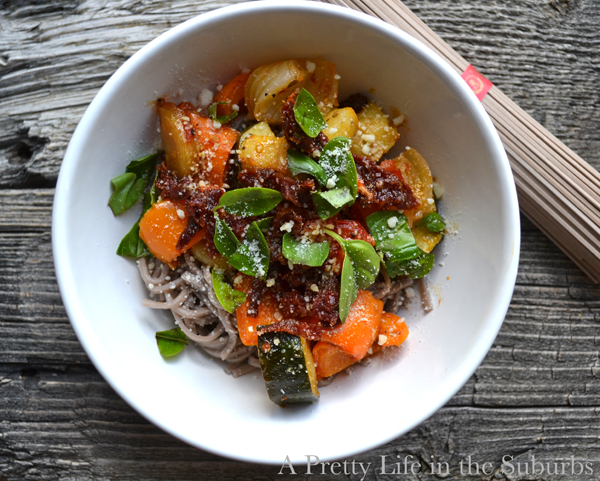 Soba Noodles with Roasted Vegetables & Sun Dried Tomatoes