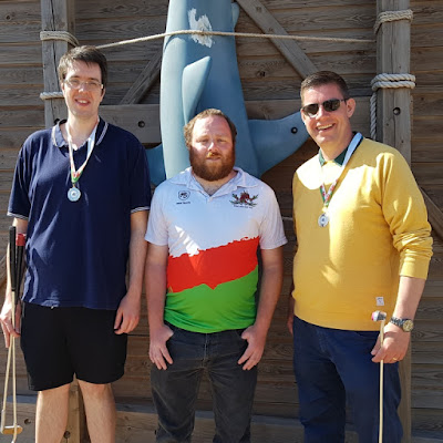 The Welsh Doubles Championship silver medalists with Martyn Williams, captain of the Welsh Mini Golf Club