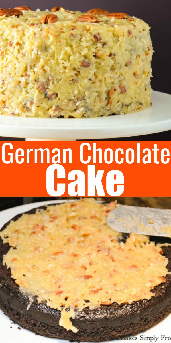 Recipe for German Chocolate Cake with Coconut Pecan Frosting is a favorite Birthday Cake recipe in our house. Super Moist and delicious from Serena Bakes Simply From Scratch.