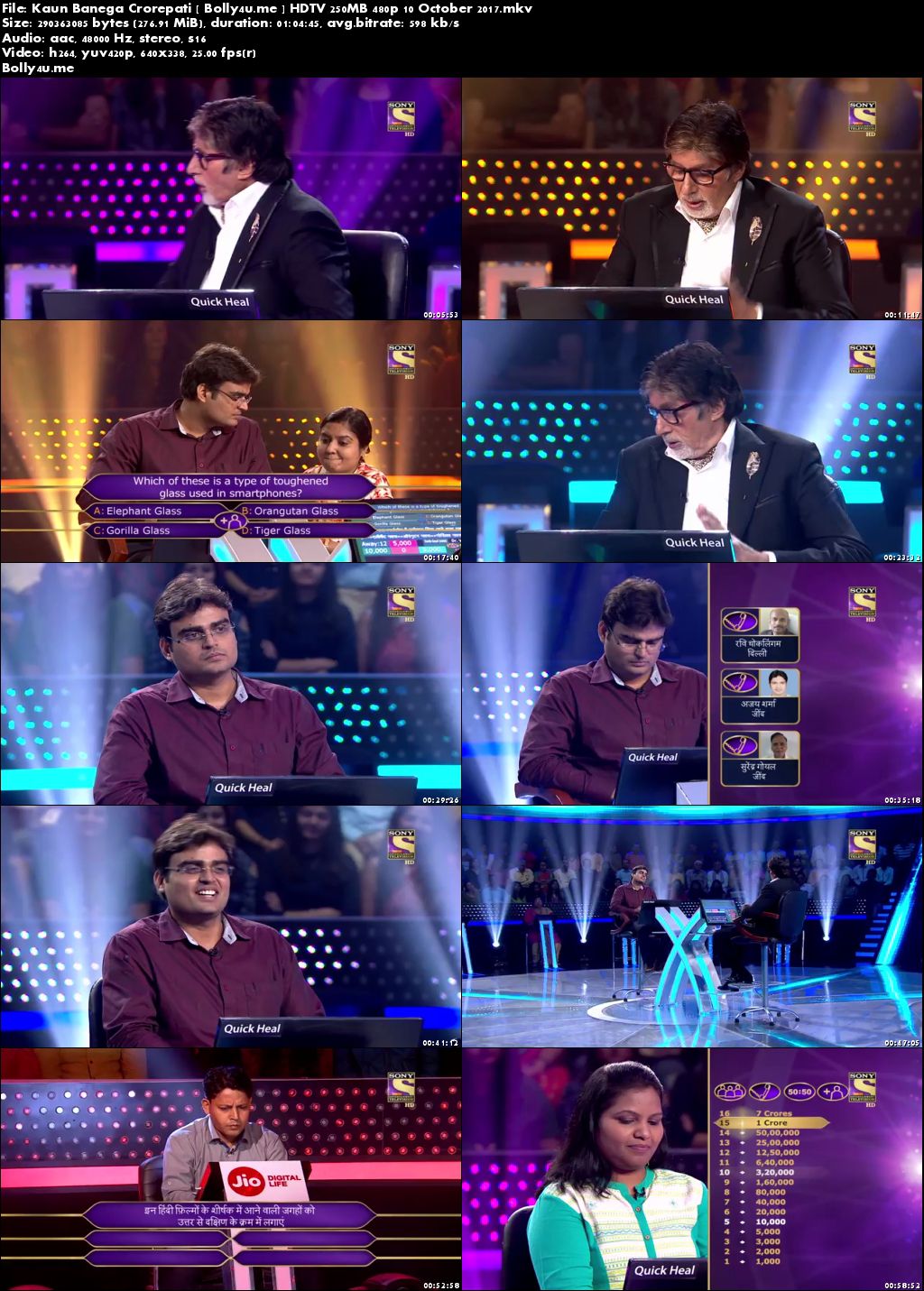 Kaun Banega Crorepati HDTV 480p 250MB 10 October 2017 Download