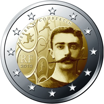 2 Euro Commemorative Coins France 2013 Birth of Pierre de Coubertin