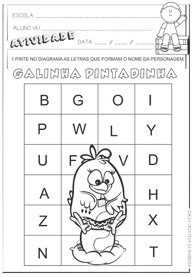 Atividade Galinha Pintadinha Letras do Alfabeto