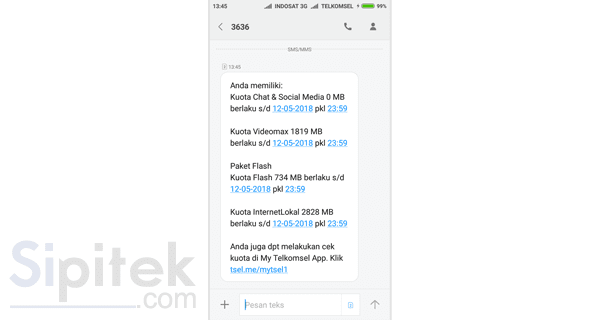 SMS rincian sisa kuota SMS rincian sisa kuota