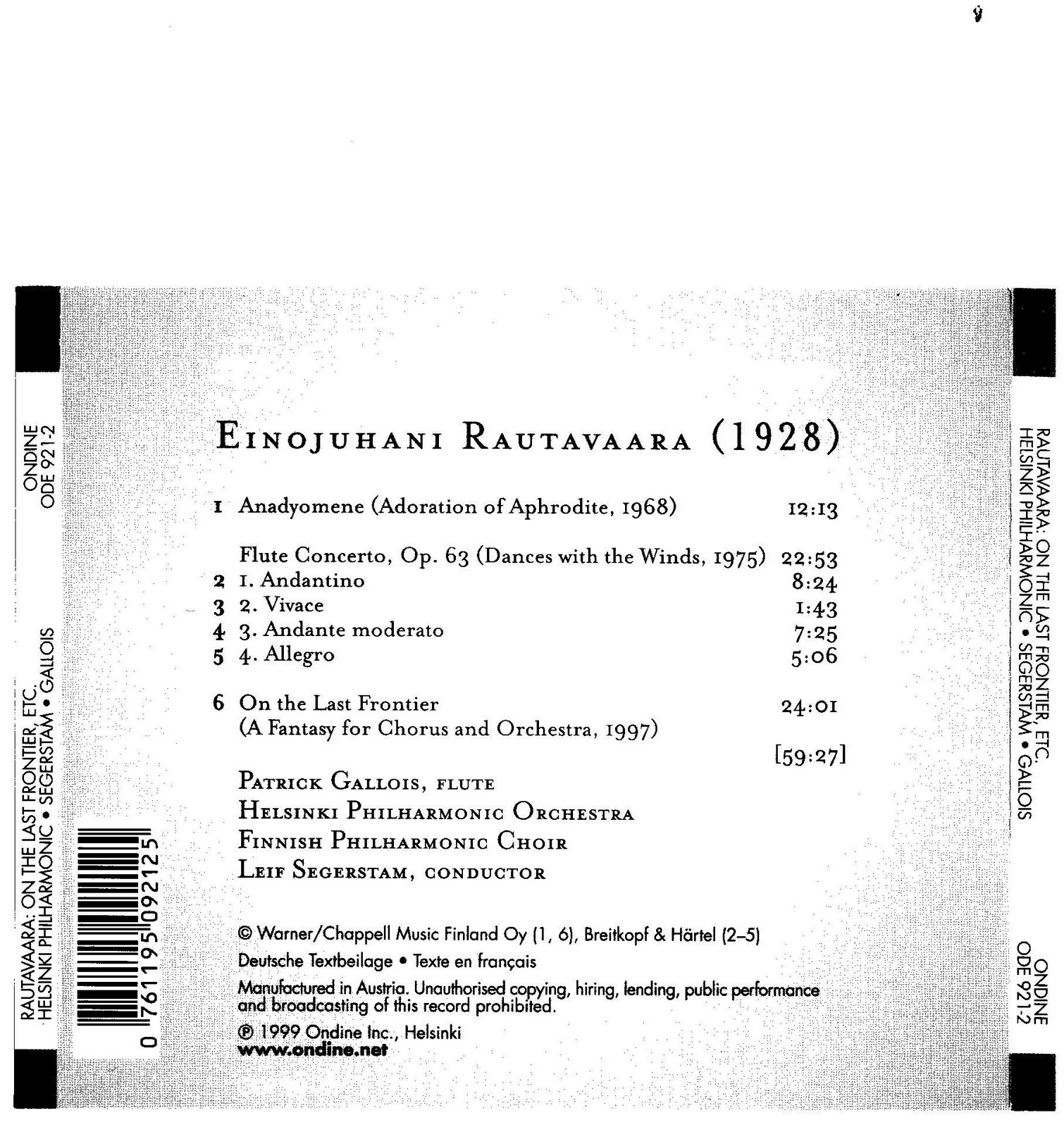 Rautavaara Flute Concerto Gallois The Flute Corner