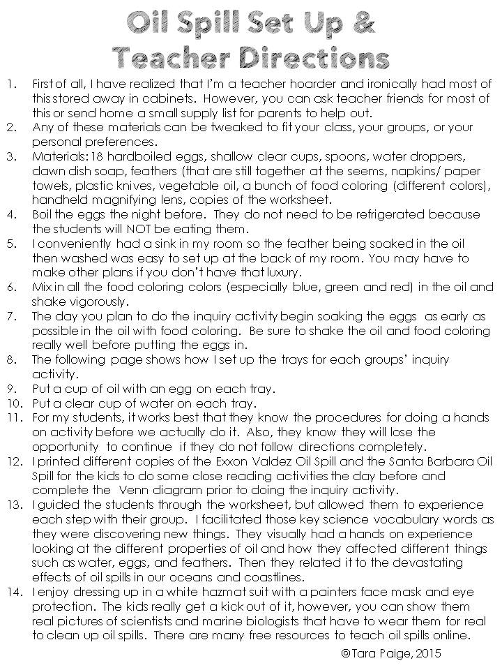 Oceans of Teaching Ideas Oil Spill Activity