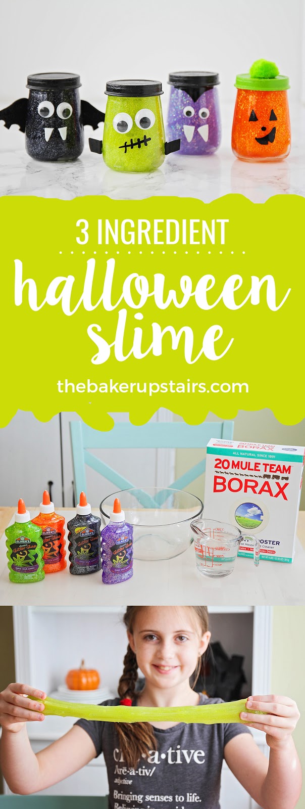 This three ingredient Halloween slime is so quick and easy to make. It's the perfect Halloween activity to do with the kids! 