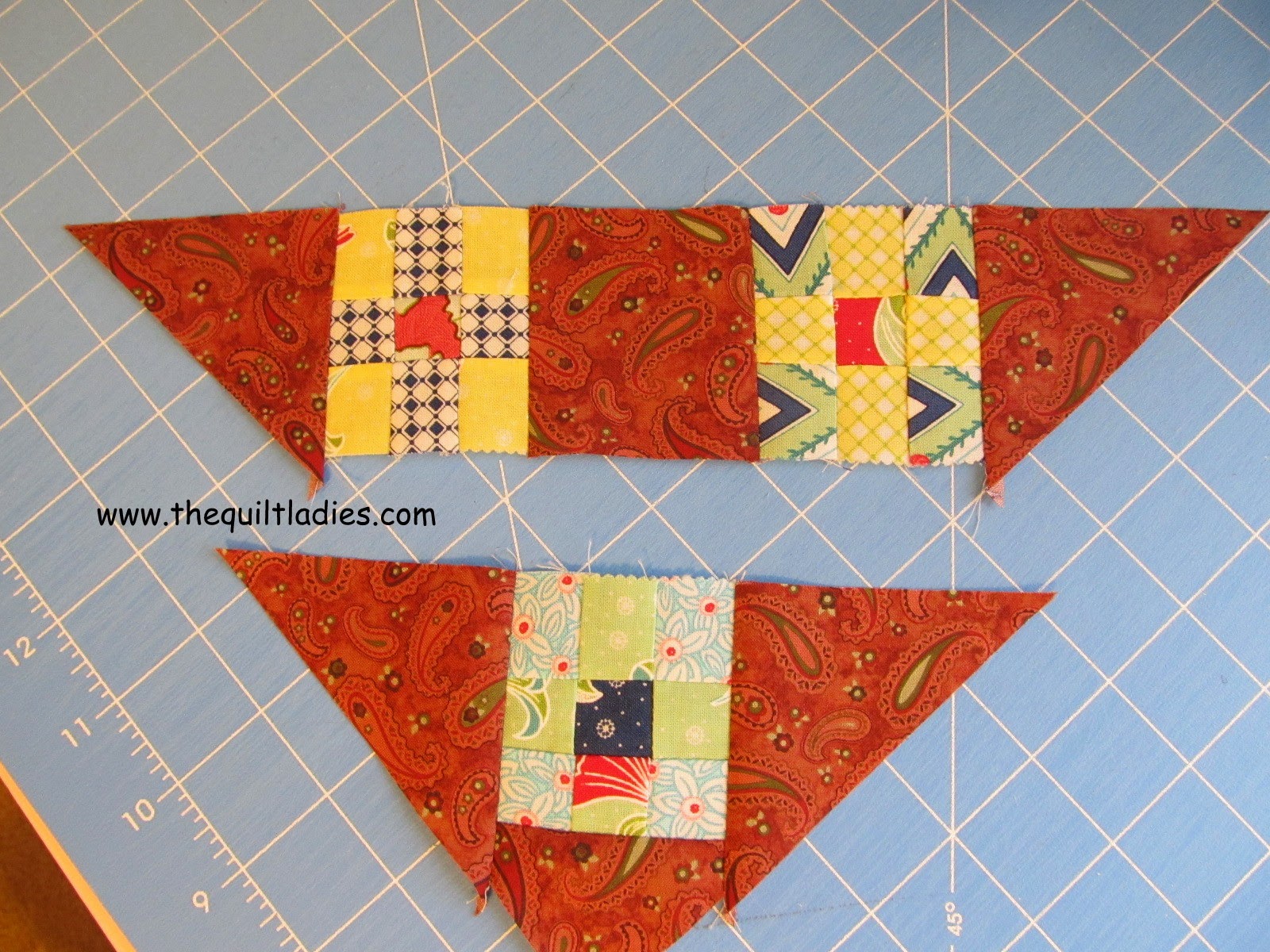 Free nine patch quilt block into a quilted table topper.