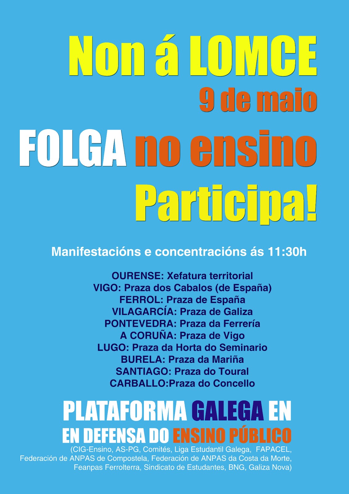 Aqueloutras: Non á LOMCE: o 9 de maio folga no ensino