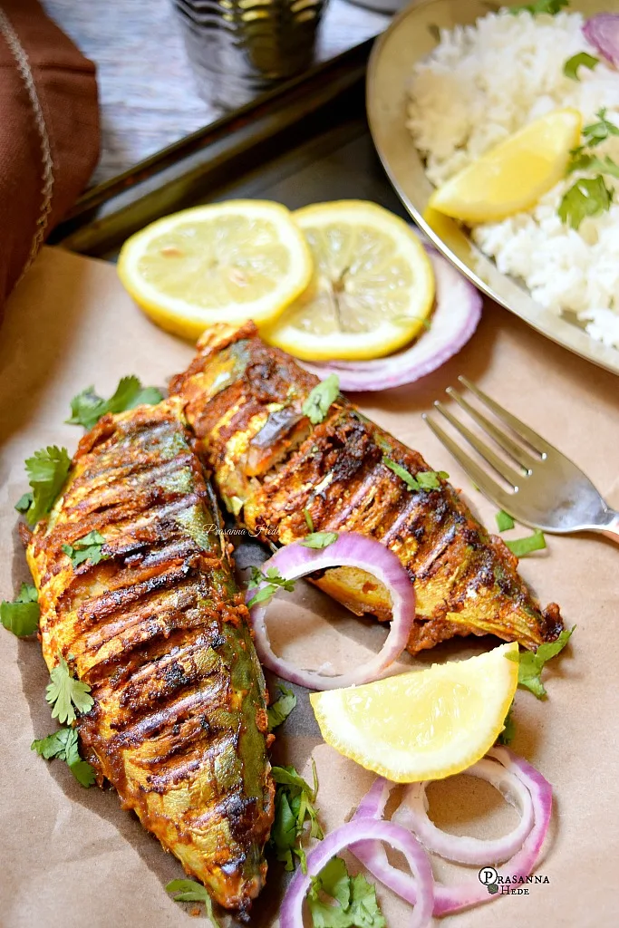 Fish Tikka Recipe Grilled Mackerel served on a plate