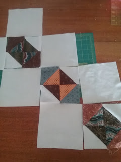 Three pieces "hourglass" blocks for 1850s reproduction quilt. Three pieces "hourglass" blocks for 1850s reproduction quilt.
